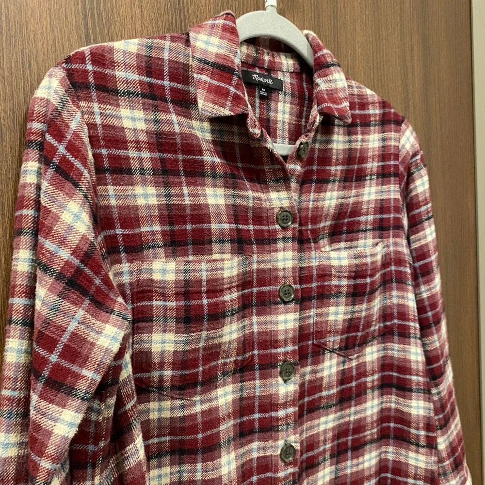MADEWELL Flannel Sunday Shirt in Mahaska Plaid Size XS Textured Cotton Flannel - Picture 4 of 10